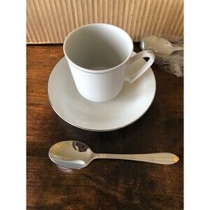 Tuscany Collection Fine China Espresso Cup/Saucer 20 pc Set White w/silver